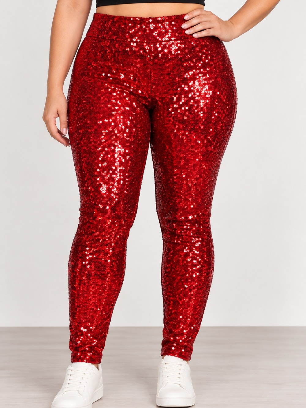 Tipsy Elves Red Sequin High Waisted Leggings Women’s Size 1X sparkly red pants